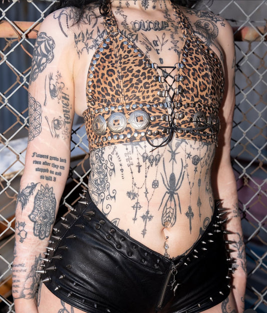 BARBWIRE CHEETAH HALTER TOP