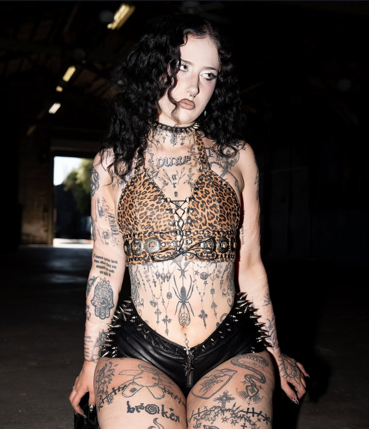 BARBWIRE CHEETAH HALTER TOP