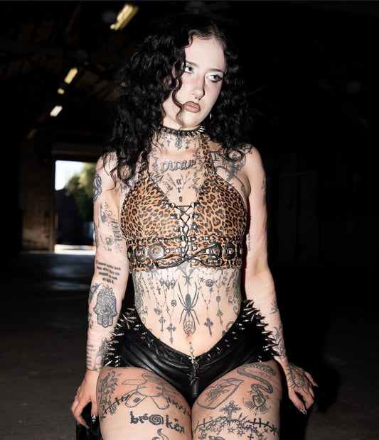 BARBWIRE CHEETAH HALTER TOP