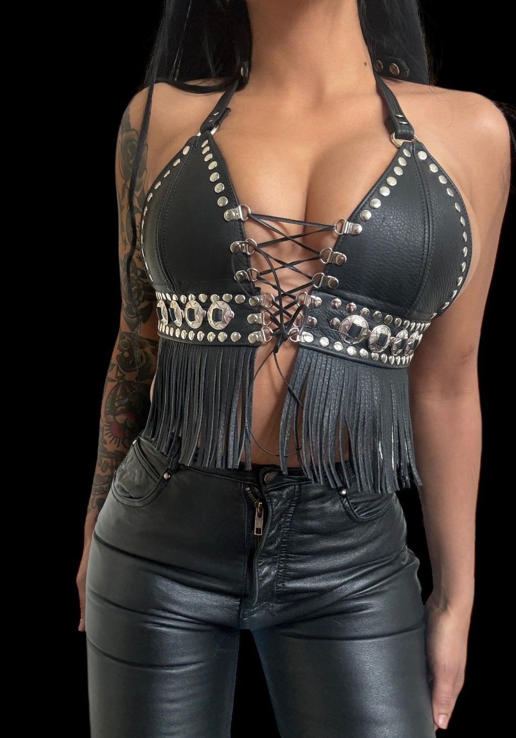 BARBWIRE HALTER TOP WITH TASSELS